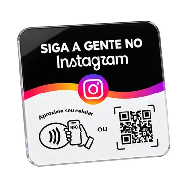 Placa Instagram preta e branca com NFC e QR Code
